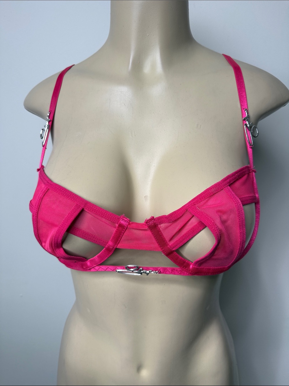 PrettyLittleThing Hot Pink Mesh Cutout Underwire Bra Size 6